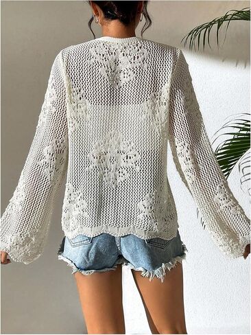 Milumia Tie Tie Tie Jollow Hollow Out Crochet Light Weight Long Sleeve Cardigans in Saudi Arabia