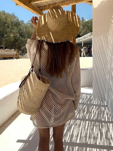 Crochet Swimsuit Coverup for Women Long Sleeve Knitted Bathing Suit Cover up Net Beach Top Hawaiian Vacation Outfits in Kuwait