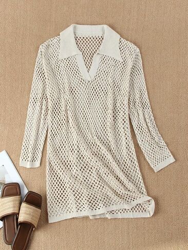 Crochet Swimsuit Coverup for Women Long Sleeve Knitted Bathing Suit Cover up Net Beach Top Hawaiian Vacation Outfits in Kuwait