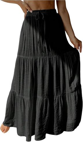 OYOANGLE Women's Beach Cover Up Skirt Drawstring Tiered Maxi Skirt Swimsuit Coverups in Kuwait