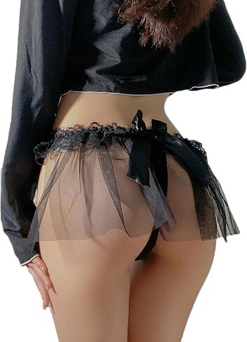 BIGFOX Women Skirted Thong Sexy Underwear Panty Mesh Tulle Mini Dress G-string Lace Low Waist Lingerie Sheer Ruffle Panties in Saudi Arabia