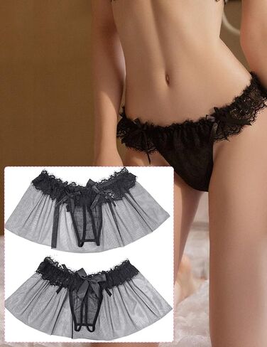 BIGFOX Women Skirted Thong Sexy Underwear Panty Mesh Tulle Mini Dress G-string Lace Low Waist Lingerie Sheer Ruffle Panties in Saudi Arabia