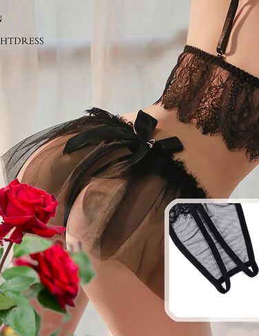 BIGFOX Women Skirted Thong Sexy Underwear Panty Mesh Tulle Mini Dress G-string Lace Low Waist Lingerie Sheer Ruffle Panties in Saudi Arabia