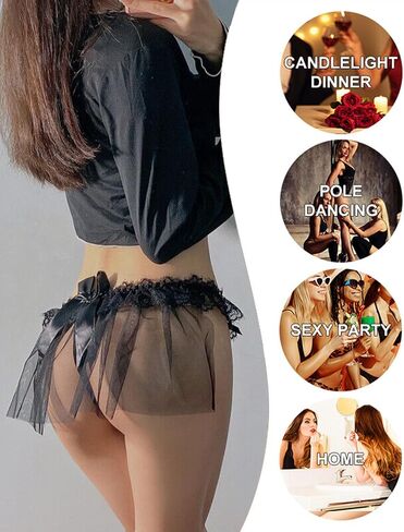 BIGFOX Women Skirted Thong Sexy Underwear Panty Mesh Tulle Mini Dress G-string Lace Low Waist Lingerie Sheer Ruffle Panties in Saudi Arabia