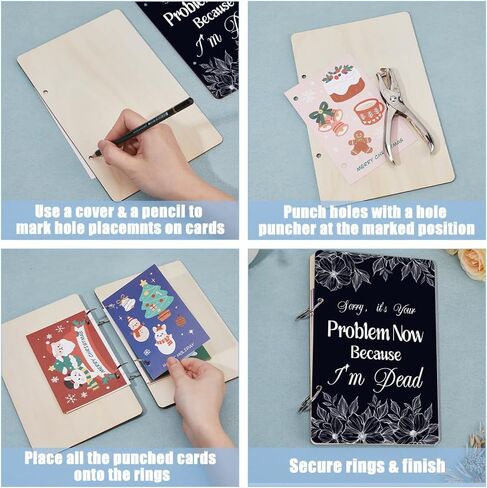 SUPERDANT Teal Gold Marble Greeting Card Organizer Planning Book Binder Card Keeper Birthday Cards Holder Wooden Keeper Binder Photo Album 2-Rings Cover Keepsake for Birthday Wedding Holiday Gifts in Kuwait