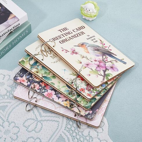 SUPERDANT Teal Gold Marble Greeting Card Organizer Planning Book Binder Card Keeper Birthday Cards Holder Wooden Keeper Binder Photo Album 2-Rings Cover Keepsake for Birthday Wedding Holiday Gifts in Kuwait