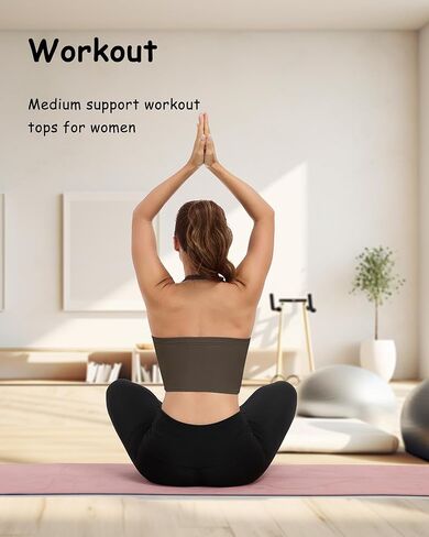 حمالة صدر رياضية هالتر طويلة مفتوحة الظهر للتمرين، قمصان علوية مضلعة مع حمالة صدر مدمجة للصالة الرياضية واليوجا in Kuwait