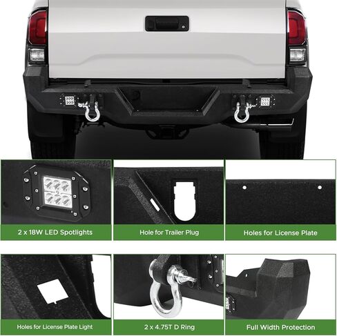 Off Road Rear Bumper Fit for Toyota Tacoma 2016-2023 Full Width Steel Rear Bumper for 3rd Gen Tacoma with 2 Lights 2 D-rings in Kuwait