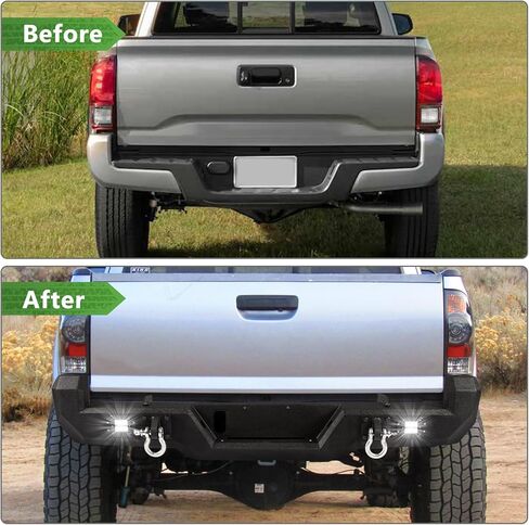 Off Road Rear Bumper Fit for Toyota Tacoma 2016-2023 Full Width Steel Rear Bumper for 3rd Gen Tacoma with 2 Lights 2 D-rings in Kuwait