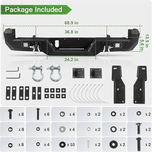 Off Road Rear Bumper Fit for Toyota Tacoma 2016-2023 Full Width Steel Rear Bumper for 3rd Gen Tacoma with 2 Lights 2 D-rings in Kuwait