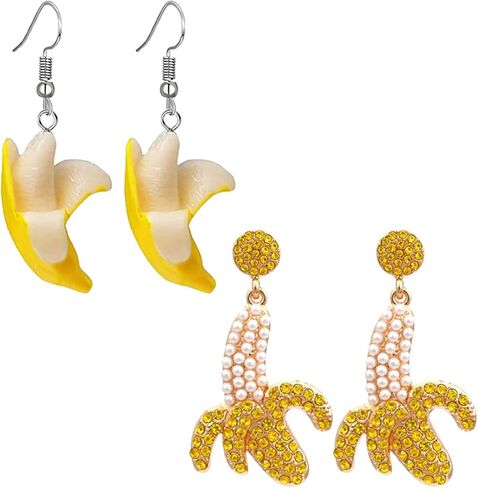 Dreuyet 2 Pairs Banana Earrings for Women 3D Lifelike Cute Imitate Food Banana Huggies Hoop Summer Fruit Theme Earrings Banana Lovers BFF Gift Beach Holiday Birthday Party Jewelry in Saudi Arabia