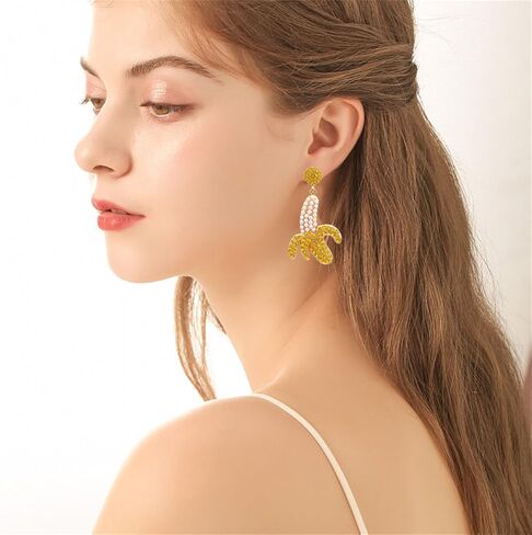 Dreuyet 2 Pairs Banana Earrings for Women 3D Lifelike Cute Imitate Food Banana Huggies Hoop Summer Fruit Theme Earrings Banana Lovers BFF Gift Beach Holiday Birthday Party Jewelry in Saudi Arabia