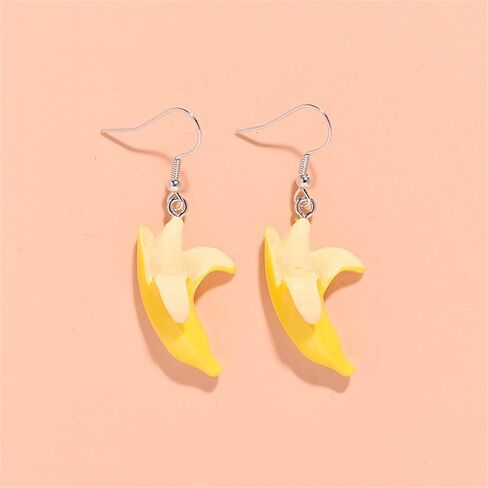 Dreuyet 2 Pairs Banana Earrings for Women 3D Lifelike Cute Imitate Food Banana Huggies Hoop Summer Fruit Theme Earrings Banana Lovers BFF Gift Beach Holiday Birthday Party Jewelry in Saudi Arabia