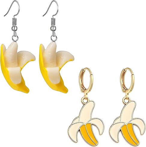 Dreuyet 2 Pairs Banana Earrings for Women 3D Lifelike Cute Imitate Food Banana Huggies Hoop Summer Fruit Theme Earrings Banana Lovers BFF Gift Beach Holiday Birthday Party Jewelry in Saudi Arabia