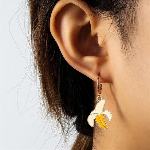 Dreuyet 2 Pairs Banana Earrings for Women 3D Lifelike Cute Imitate Food Banana Huggies Hoop Summer Fruit Theme Earrings Banana Lovers BFF Gift Beach Holiday Birthday Party Jewelry in Saudi Arabia