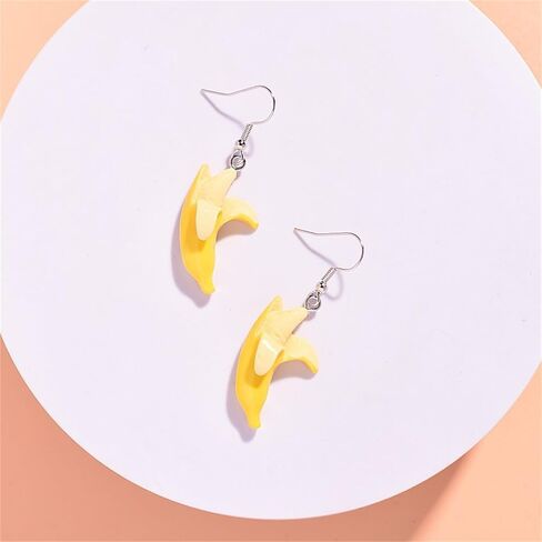 Dreuyet 2 Pairs Banana Earrings for Women 3D Lifelike Cute Imitate Food Banana Huggies Hoop Summer Fruit Theme Earrings Banana Lovers BFF Gift Beach Holiday Birthday Party Jewelry in Saudi Arabia