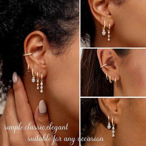 14K Gold Earring Charms for Hoops : 925 Sterling Silver Earrings Hypoallergenic Small Huggie Hoop Earrings with Dangle CZ Charm Dainty Mix and Match Earring Pack for Women Men in Kuwait