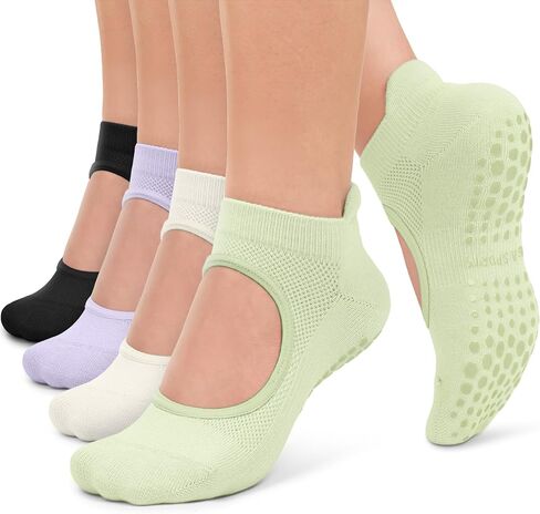 Iseasoo Pilates Socks for Women Non Slip Grip Socks Yoga Socks Ankle Grippy Socks Woman for Barre, Hospital, Barefoot in Kuwait