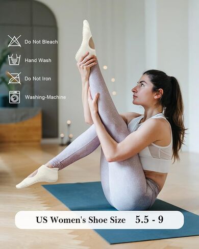 Iseasoo Pilates Socks for Women Non Slip Grip Socks Yoga Socks Ankle Grippy Socks Woman for Barre, Hospital, Barefoot in Kuwait