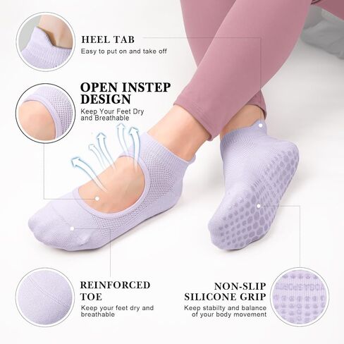 Iseasoo Pilates Socks for Women Non Slip Grip Socks Yoga Socks Ankle Grippy Socks Woman for Barre, Hospital, Barefoot in Kuwait