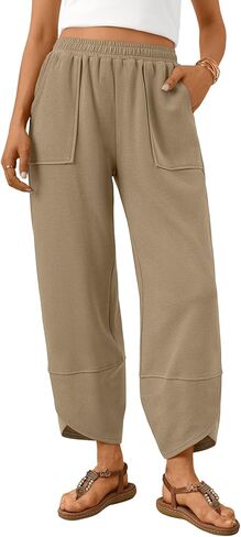 Trendy Queen Women's Harem Pants Summer Capri Palazzo Wide Leg Casual Barrel Sweatpants Baggy Slacks with Pockets in Saudi Arabia