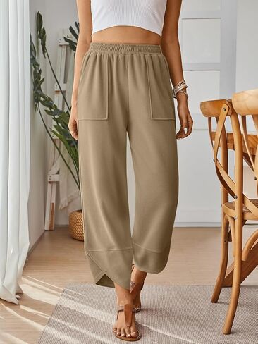 Trendy Queen Women's Harem Pants Summer Capri Palazzo Wide Leg Casual Barrel Sweatpants Baggy Slacks with Pockets in Saudi Arabia