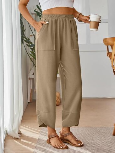 Trendy Queen Women's Harem Pants Summer Capri Palazzo Wide Leg Casual Barrel Sweatpants Baggy Slacks with Pockets in Saudi Arabia