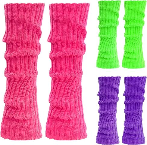 Neon Leg Warmers 3 Pairs 80s Accessories for Women, Neon Women's Heavy Soft Extra Long Leg Warmers(Hot Pink,Green,Blue) in Saudi Arabia