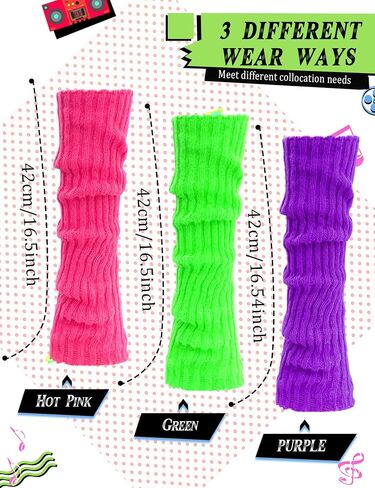 Neon Leg Warmers 3 Pairs 80s Accessories for Women, Neon Women's Heavy Soft Extra Long Leg Warmers(Hot Pink,Green,Blue) in Saudi Arabia