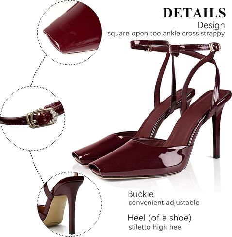 UBWDU Womens Peep Toe Heels Square Open Toe Ankle Strap Stiletto High Heel Sandals Dress Party Fashion Shoes in Saudi Arabia