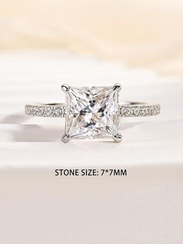 RODIFFY 2/3 Carat Princess Cut Moissanite Engagement Ring for Women, Lab-Created D Color VVS1 S925 Silver Solitaire Ring, Classic Bridal Jewelry Gift in Saudi Arabia