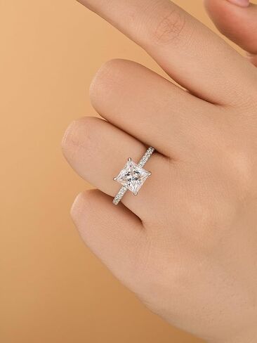 RODIFFY 2/3 Carat Princess Cut Moissanite Engagement Ring for Women, Lab-Created D Color VVS1 S925 Silver Solitaire Ring, Classic Bridal Jewelry Gift in Saudi Arabia