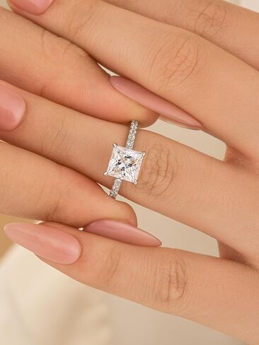 RODIFFY 2/3 Carat Princess Cut Moissanite Engagement Ring for Women, Lab-Created D Color VVS1 S925 Silver Solitaire Ring, Classic Bridal Jewelry Gift in Saudi Arabia