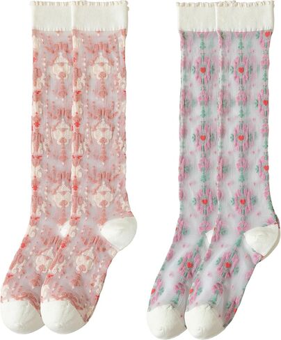 Sheer Socks Women Knee High Summer Nylon Transparent Thin Mesh Lace Elastic Jacquard Crystal Trouser Stockings Girls in Saudi Arabia
