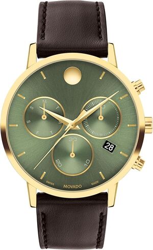 Movado Museum Classic Men's Swiss Chronograph Watch with Quartz Movement, Calfskin Strap, Water Resistance 3ATM/30 Meters - Classic Luxury Timepiece - Gift for Him - 42mm in Saudi Arabia
