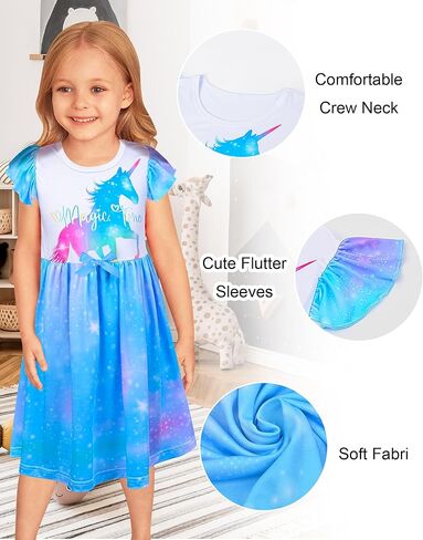 PASHOP Doll and Girl Matching Nightgown Flutter Sleeve Unicorn Princess Pajamas Night Dress for Girls and 18" Doll Clothes in Kuwait