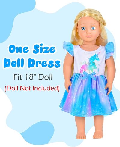 PASHOP Doll and Girl Matching Nightgown Flutter Sleeve Unicorn Princess Pajamas Night Dress for Girls and 18" Doll Clothes in Kuwait