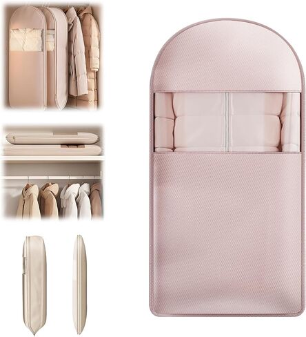 Space Saving Hanging Garment Bag with Self Compression Zipper,Self Compression Zip Garment Bags,Space Saving Hanging Protector,Dust Cover Clothes Bags for Down Coat (Beige,Large) in Saudi Arabia