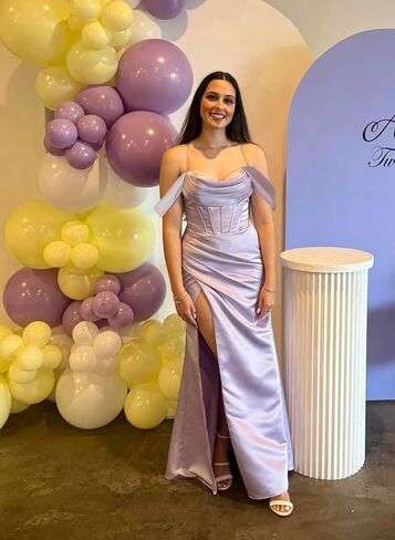 Off Shoulder Bridesmaid Dress 2025 Sleeveless Mermaid Satin Formal Dress with Slit in Saudi Arabia