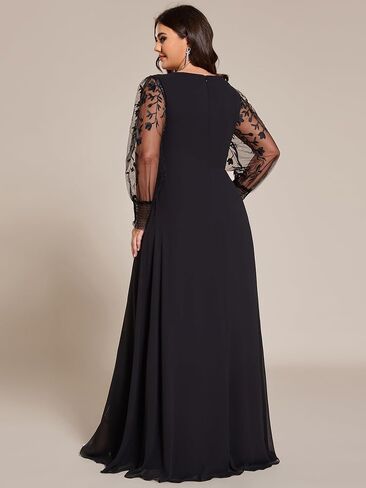 دائمة الاحتياطية بالإضافة إلى Women's V Neck Trendy Trendy Servidered Long Long Aledes A shiffon split split plus size size salial dity 02251-da in Saudi Arabia