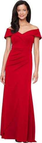 Alex Evenings Women's Off the Shoulder Stretch Crepe Dress with Fishtail Back, Floor Length Mother of the Bride Dress in Kuwait