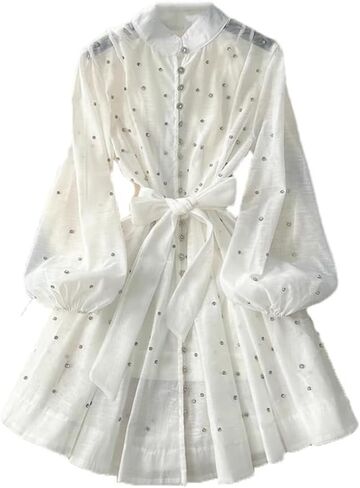Women Long Sleeve Prom Dresses Shirt Evening Party Cotton Linen Short Dress Formal Occasion in Saudi Arabia