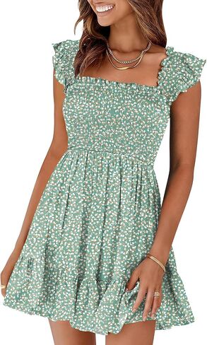 Prinbara Womens Summer Summer Dique Square Devel Sundress قصيرة 2025 Spring Beach Vacation Flowy Teen Boho فساتين بوهو in Kuwait