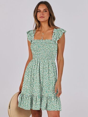 Prinbara Womens Summer Summer Dique Square Devel Sundress قصيرة 2025 Spring Beach Vacation Flowy Teen Boho فساتين بوهو in Kuwait