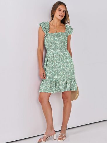 Prinbara Womens Summer Summer Dique Square Devel Sundress قصيرة 2025 Spring Beach Vacation Flowy Teen Boho فساتين بوهو in Kuwait