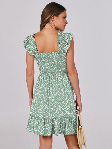 Prinbara Womens Summer Summer Dique Square Devel Sundress قصيرة 2025 Spring Beach Vacation Flowy Teen Boho فساتين بوهو in Kuwait
