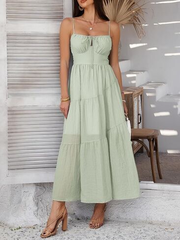 Summer Spring Dresses for Women 2025 Corset Spaghetti Strap Flowy Maxi Dress Vacation Beach Wedding Guest Outfits in Saudi Arabia