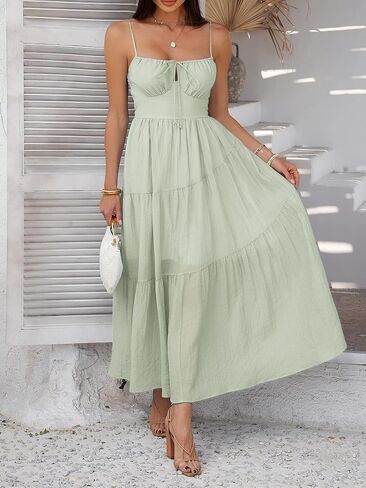 Summer Spring Dresses for Women 2025 Corset Spaghetti Strap Flowy Maxi Dress Vacation Beach Wedding Guest Outfits in Saudi Arabia