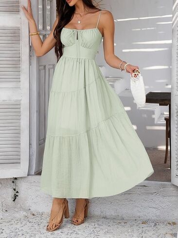 Summer Spring Dresses for Women 2025 Corset Spaghetti Strap Flowy Maxi Dress Vacation Beach Wedding Guest Outfits in Saudi Arabia