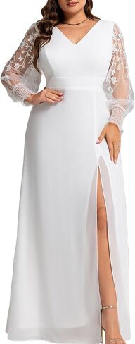 دائمة الاحتياطية بالإضافة إلى Women's V Neck Trendy Trendy Servidered Long Long Aledes A shiffon split split plus size size salial dity 02251-da in Kuwait